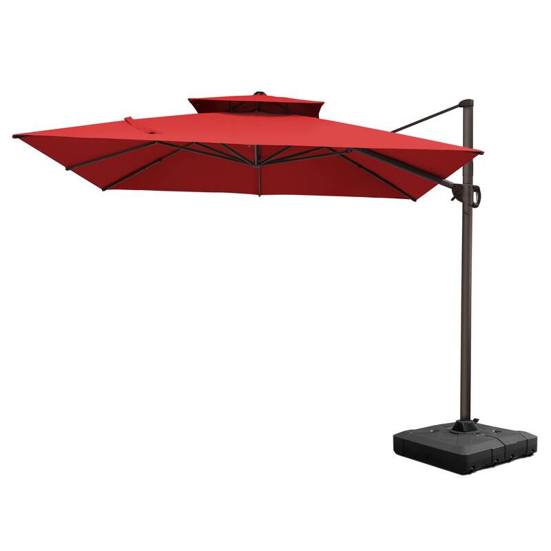 Pellebant 11X11FT Outdoor Patio Cantilever Offset 360 Degree Rotation Umbrella with Base Stand