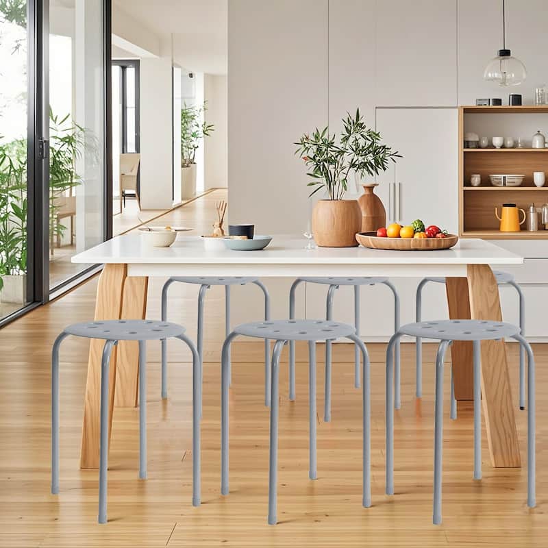 Javlergo 6-Pack Plastic Stackable Stools, Portable 8 Holes Metal Round Top Stools for Kitchen/Classrom