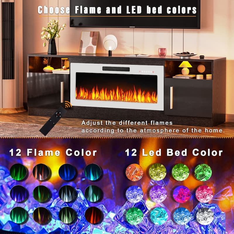 Bossin 70" Fireplace TV Stand with 36" Electric Fireplace, TV Stand for TVs Up to 80", 20 Colors LED Lights/Entertainment Center
