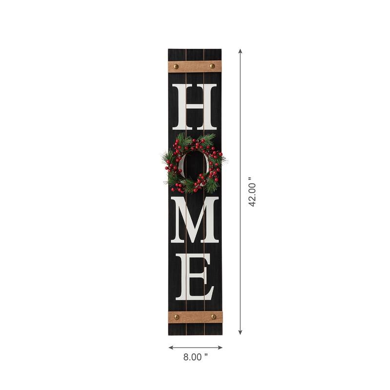 Glitzhome 42"H Wooden "HOME" Porch Sign with 3 Changable Floral Wreaths