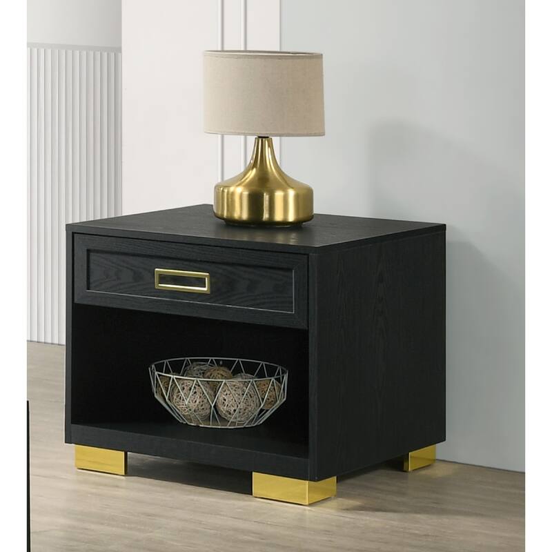 1pc Contemporary Square End Table Storage Drawer Open Shelf Finish Metal Pull Knob Living Room Bedroom Wooden Modern Furniture