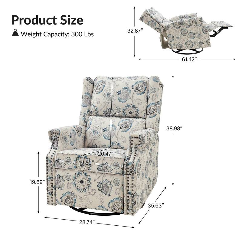 Amelia Transitional Floral Patterned Design Swivel Rocker Recliner Set of 2 by HULALA HOME Bed