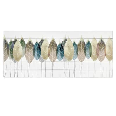 Row of Leaves 19x45 Inch Print on Planked Wood Wall Art