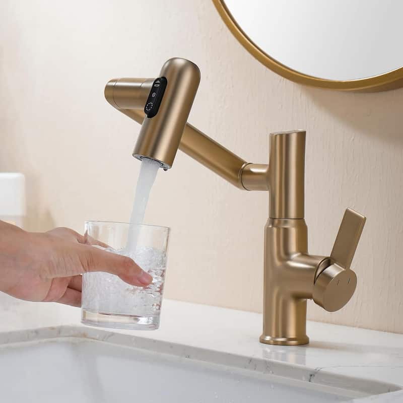 Lefton Rotatable Bathroom Faucet with Temperature Display in Fahrenheit (Batteries-Free), BF2204