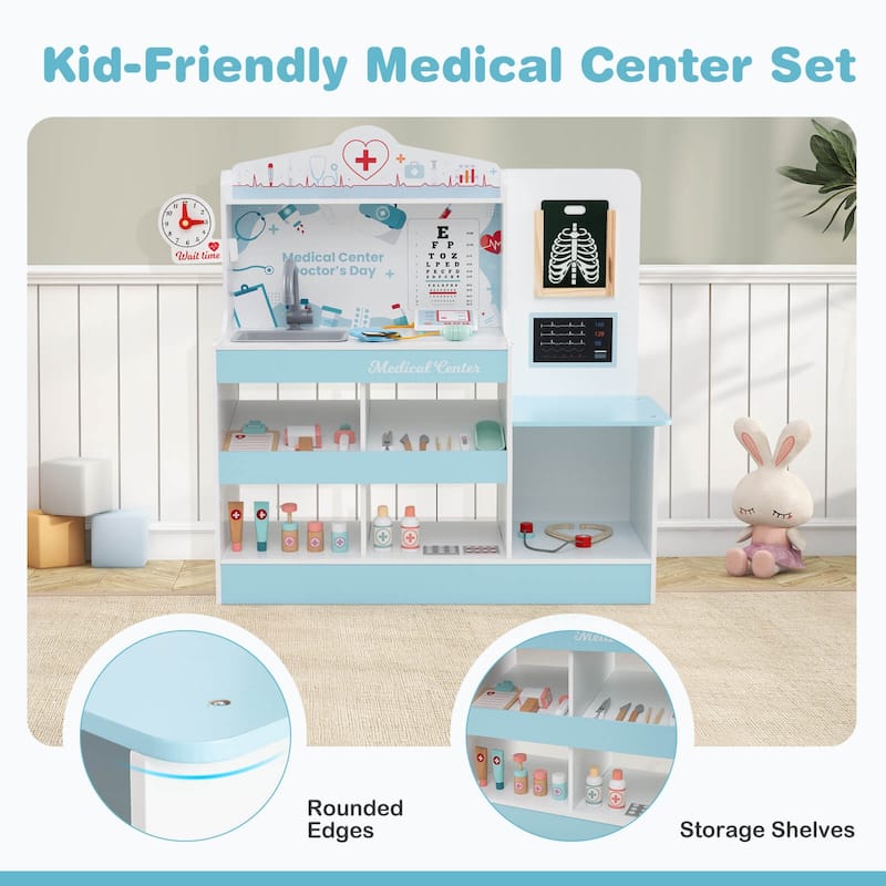 Honeyjoy Wooden Doctor Play Set with Clock Sink Eye Chart ECG Monitor - See Details