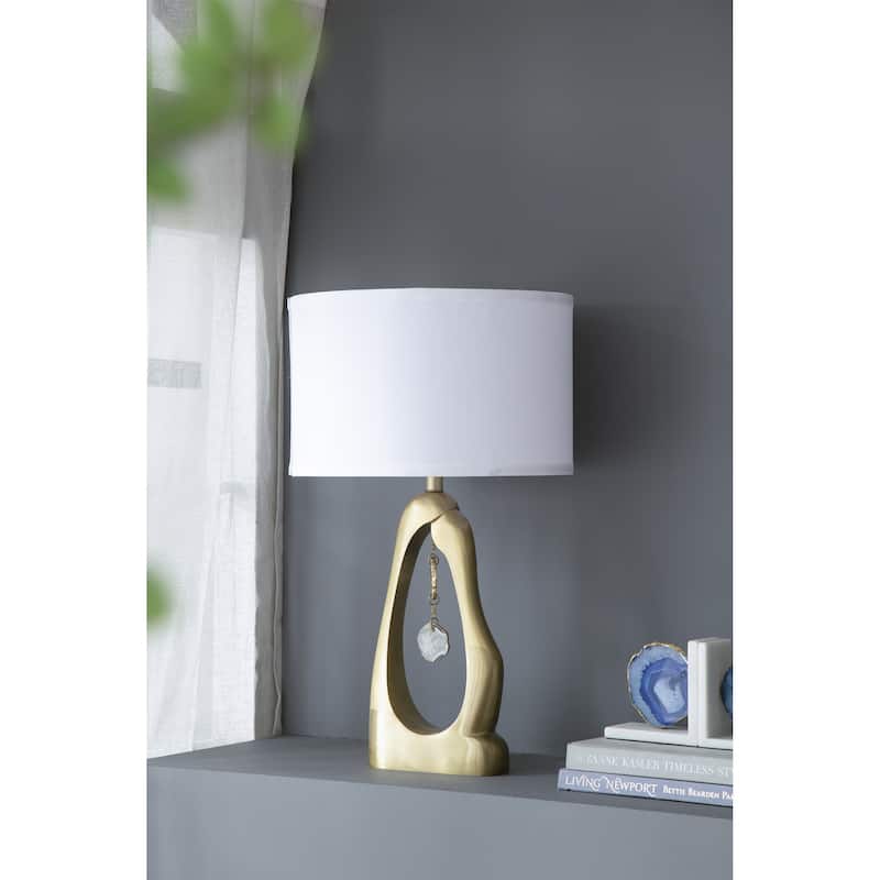 D16x27.5" Gold Geode Shaped Table Lamp with White Drum Shade - Gold+White