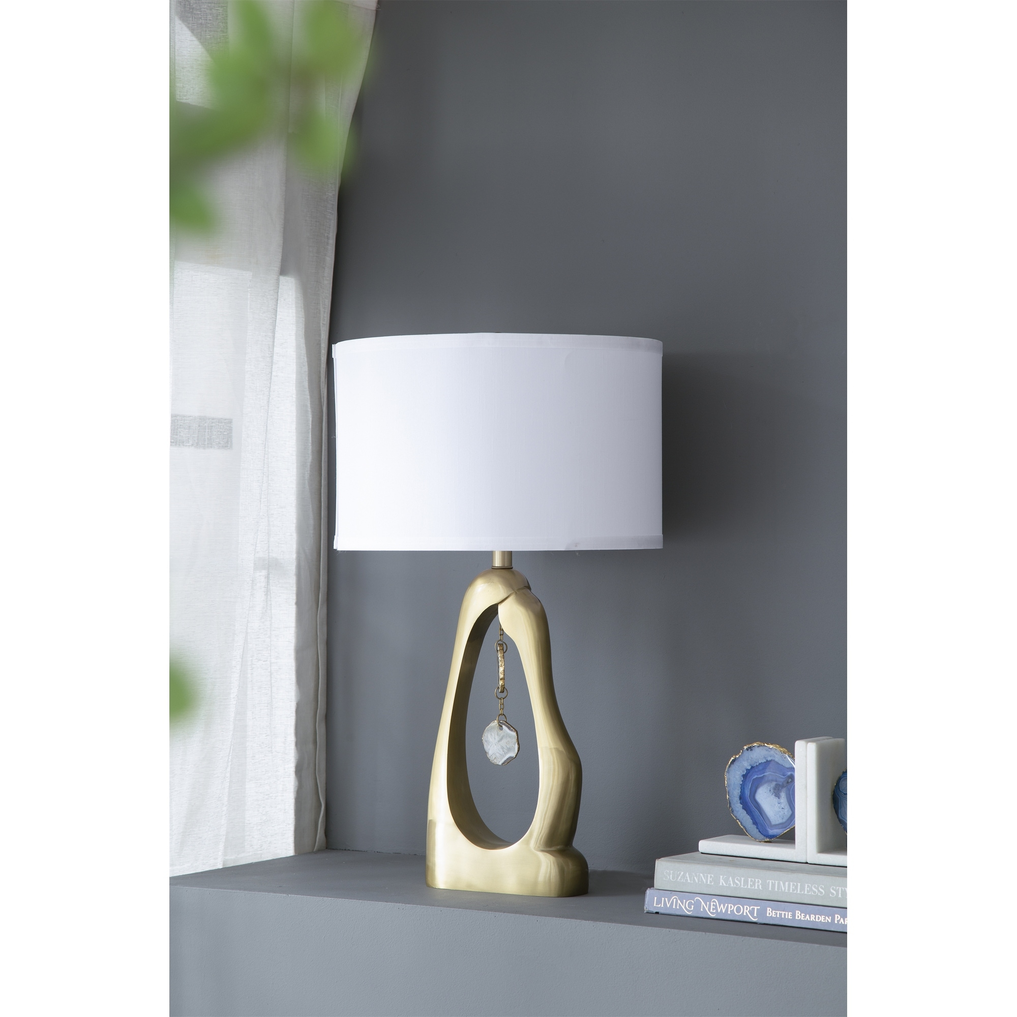 D16x27.5" Gold Geode Shaped Table Lamp with White Drum Shade