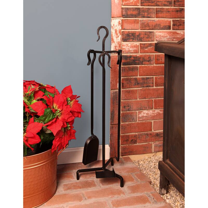 Achla Designs Berlin Fireplace Set of 3 Tools, 33 Inch Tall, Black Finish