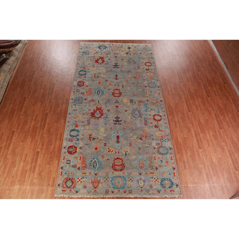 All-Over Gray Oushak Indian Large Rug Handmade Wool Carpet - 7'11" x 15'6"