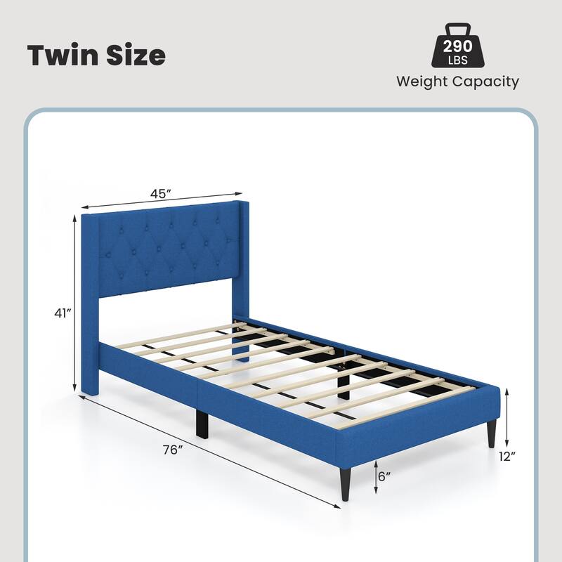 Upholstered Platform Bed with Button Tufted Wingback Headboard