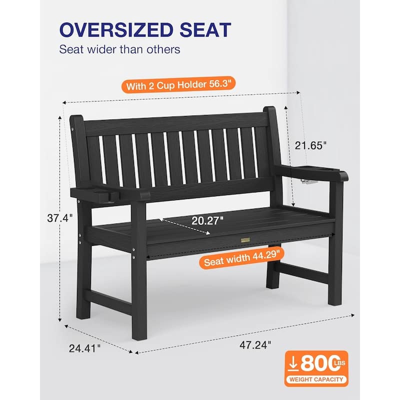 WINSOON All-Weather HIPS Outdoor Garden Bench, 56" Adirondack Outdoor Patio Bench