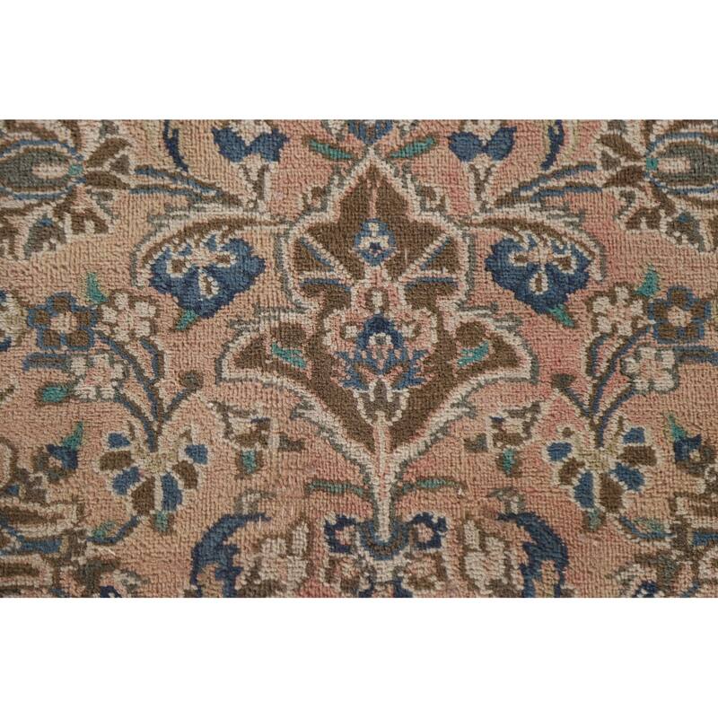 Hand Knotted Oriental 100% Wool Carpet Traditional Floral Coral Mashad Area Rug - 9' 1'' X 6' 1''