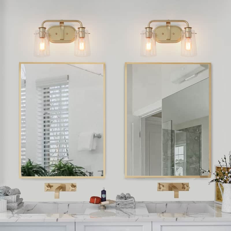 Mid-century Modern 2-light Gold Bathroom Vanity Light Dimmable Armed Wall Lighting - L13.5" x W5" x H9"