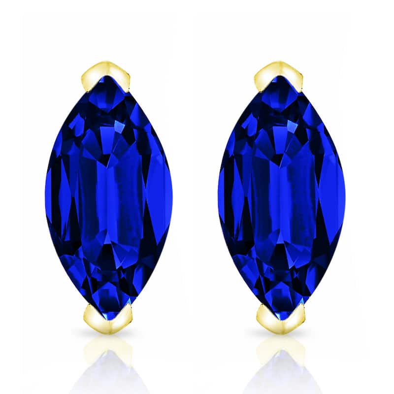 Auriya 14k Gold Lab Grown Gemstone Blue Sapphire Stud Earrings Marquise 0.25 to 5.00 ct. tw. V-End Prong Screw-Back