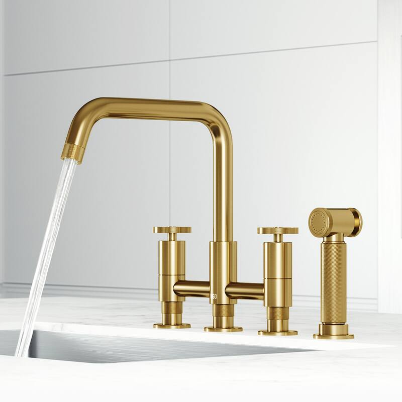 VIGO Cass 12" H 2-Handle Widespread Bridge Pull-Out Sprayer Kitchen Faucet