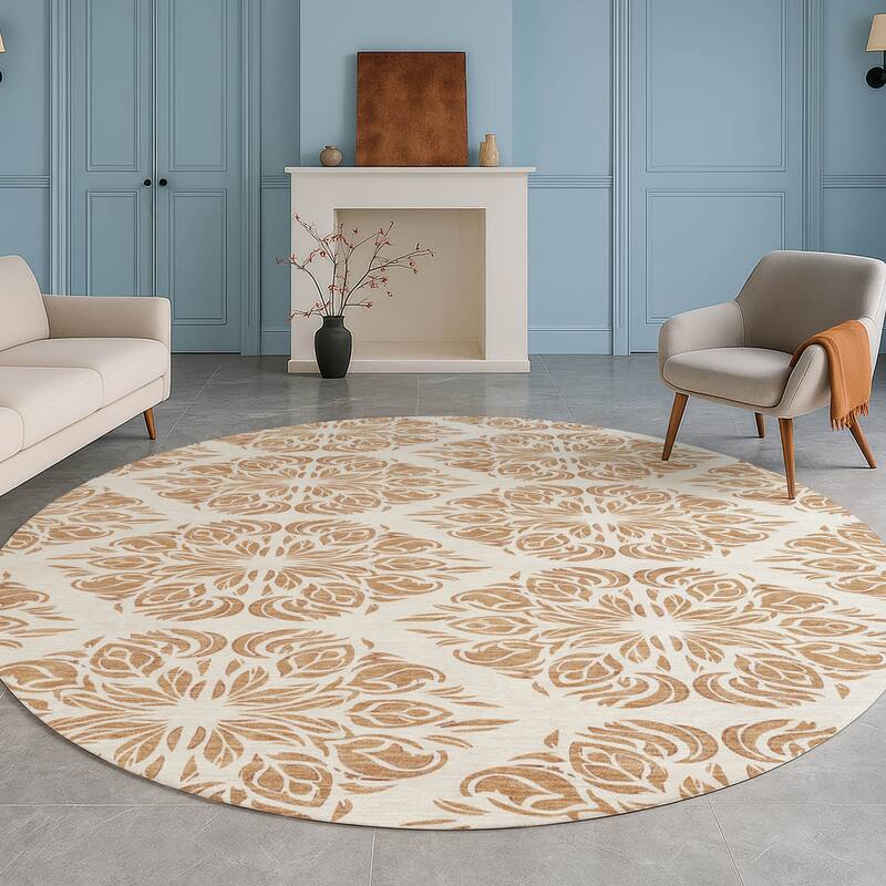 Machine Washable Indoor/ Outdoor Damask Pearl Chantille Rug
