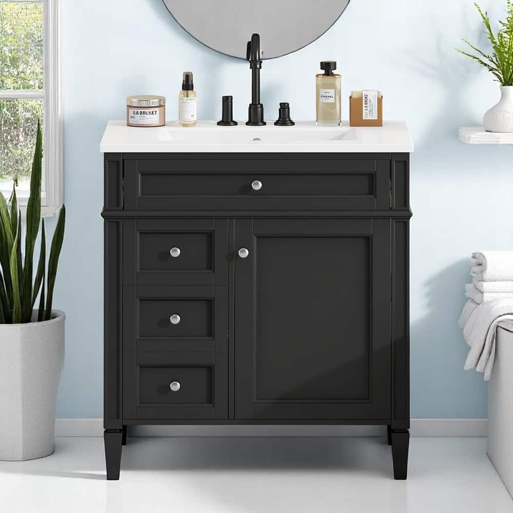 Modern 30 Inch Bathroom Vanity with Top Sink, Soft-Close Doors, Hidden Storage, and Drawer Organizer