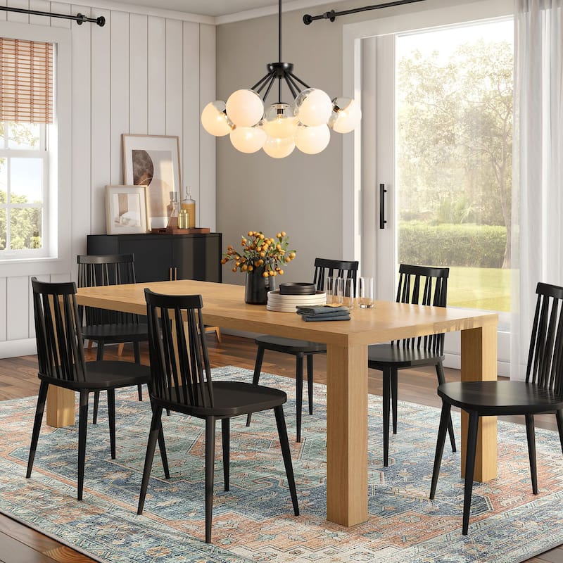 10-Light Modern Black/Gold Metal Sputnik Chandelier for Dining/Living Room with White Cluster Glass Globe Shade