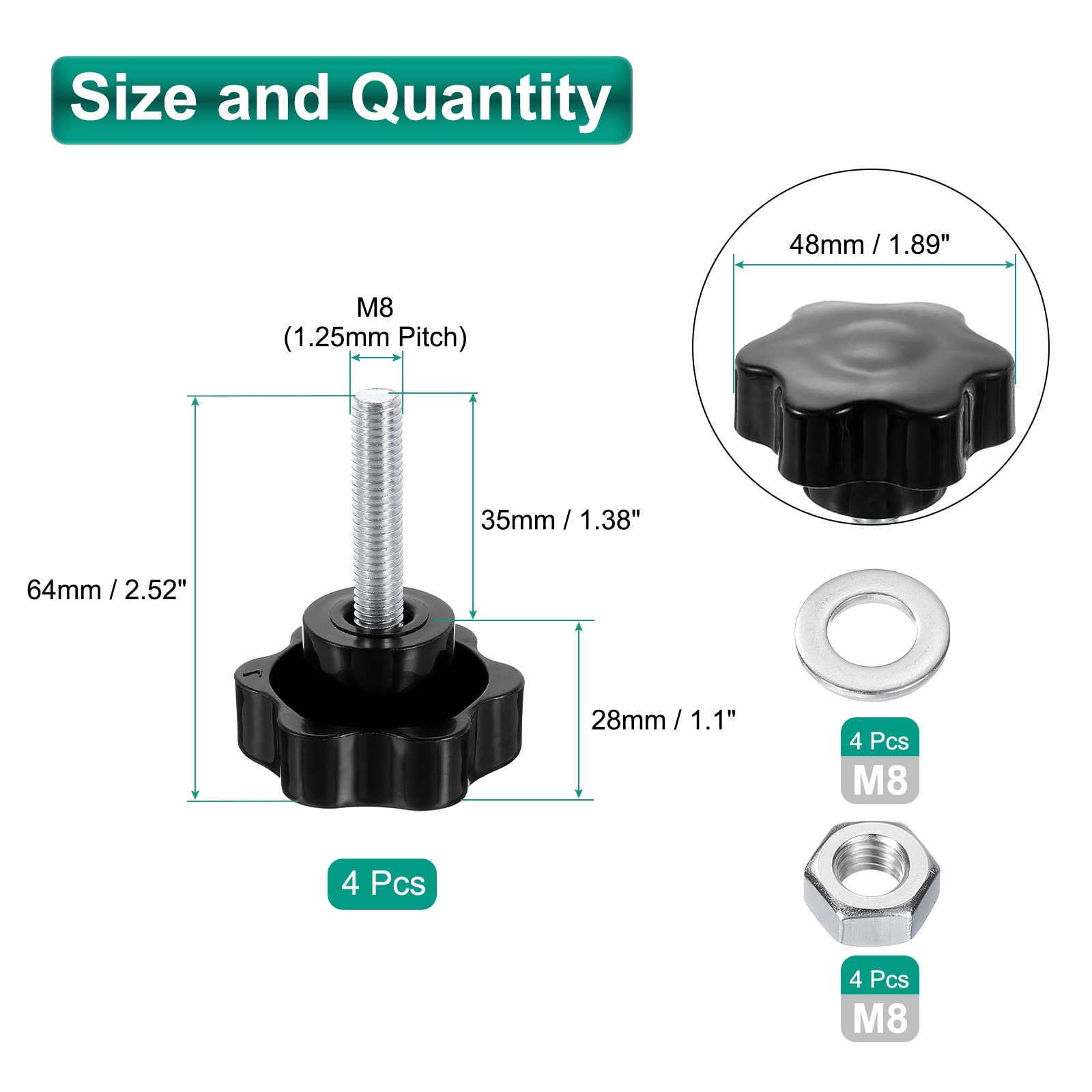 Star Clamping Knobs with Nuts Washers, Metric Male Thread Star Plastic Head, Threaded Stud Hand Knobs Handles Thumb Screws