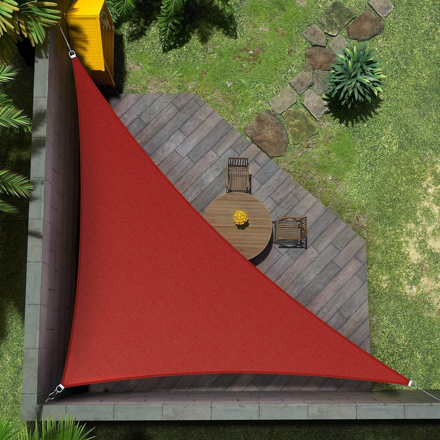 Custom Size 18' x 19' x 26.2' Red Triangle Sun Shade Sail, UPF50+, 95% UV Blockage, Water & Air Permeable, Commercial Standard