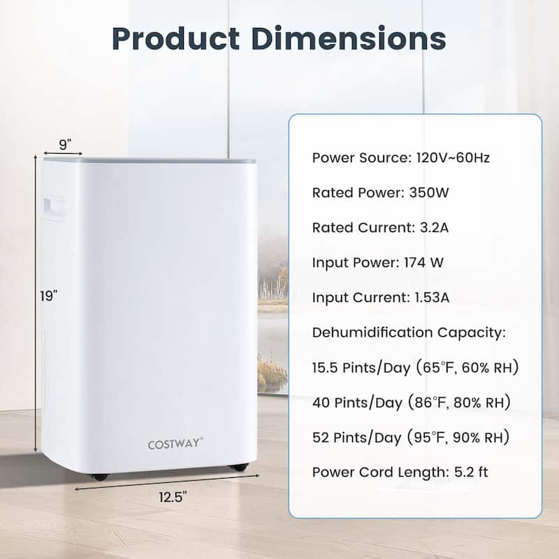 52 Pint Dehumidifier 4500 Sq. Ft Portable Dehumidifier w/ Child Lock