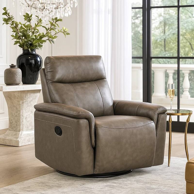 Jen Manual Swivel Glider Reclining Chair, Dark Brown Top Grain Leather