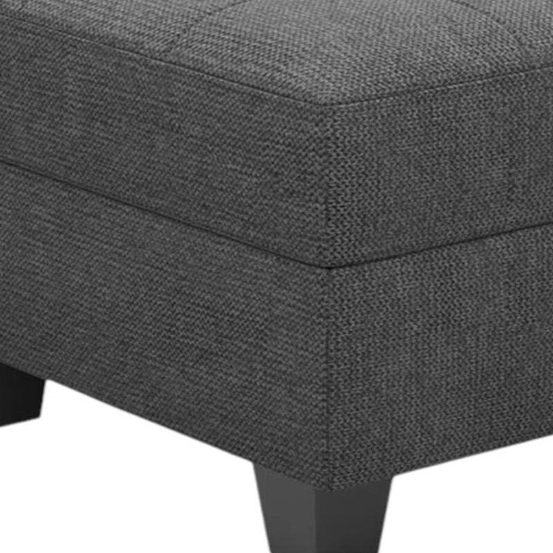 HomeRoots 26" Light Gray and Black Linen Tufted Storage Ottoman