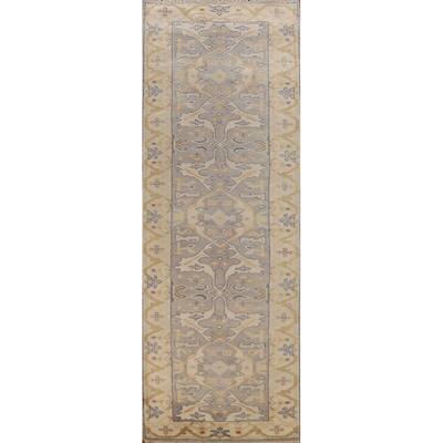 Gray Oushak Indian Runner Rug Hand-Knotted Transitional Wool Carpet - 2'8"x 9'10"