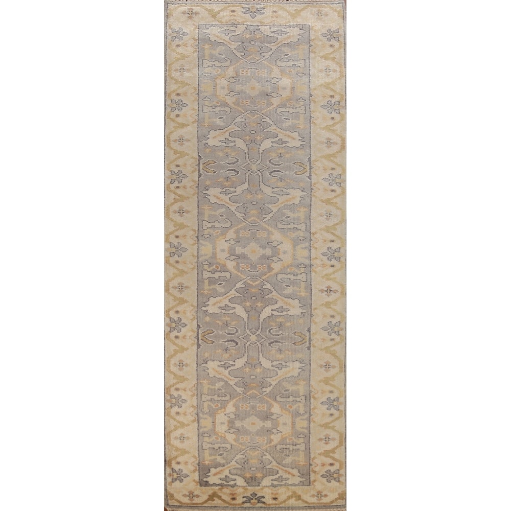 Gray Oushak Indian Runner Rug Hand-Knotted Transitional Wool Carpet - 2'8"x 9'10"