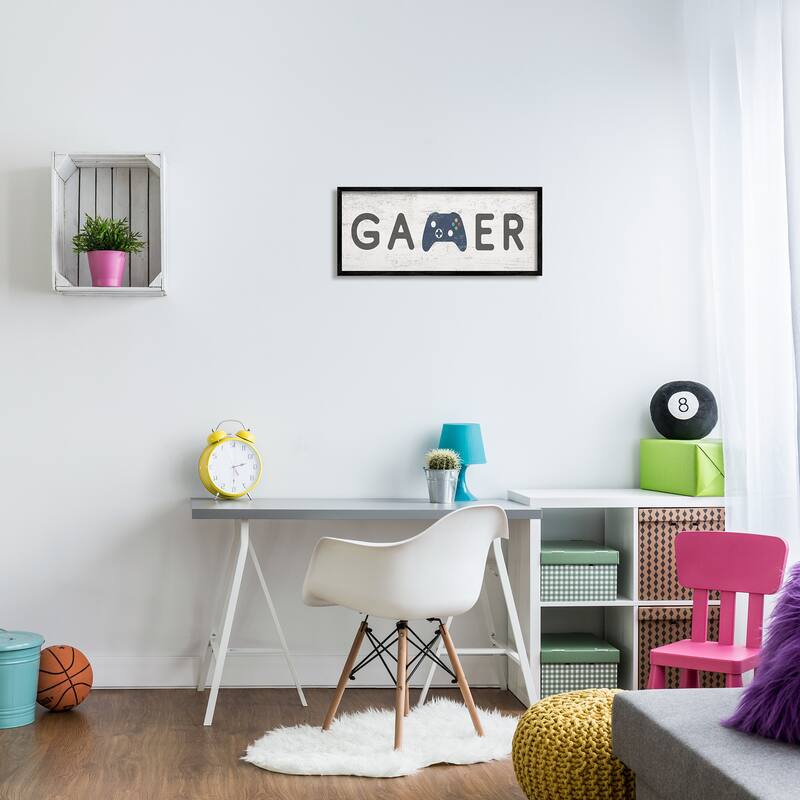 Stupell Gamer Typography Kids' Video Game Controller Sign Framed Wall Art - Blue