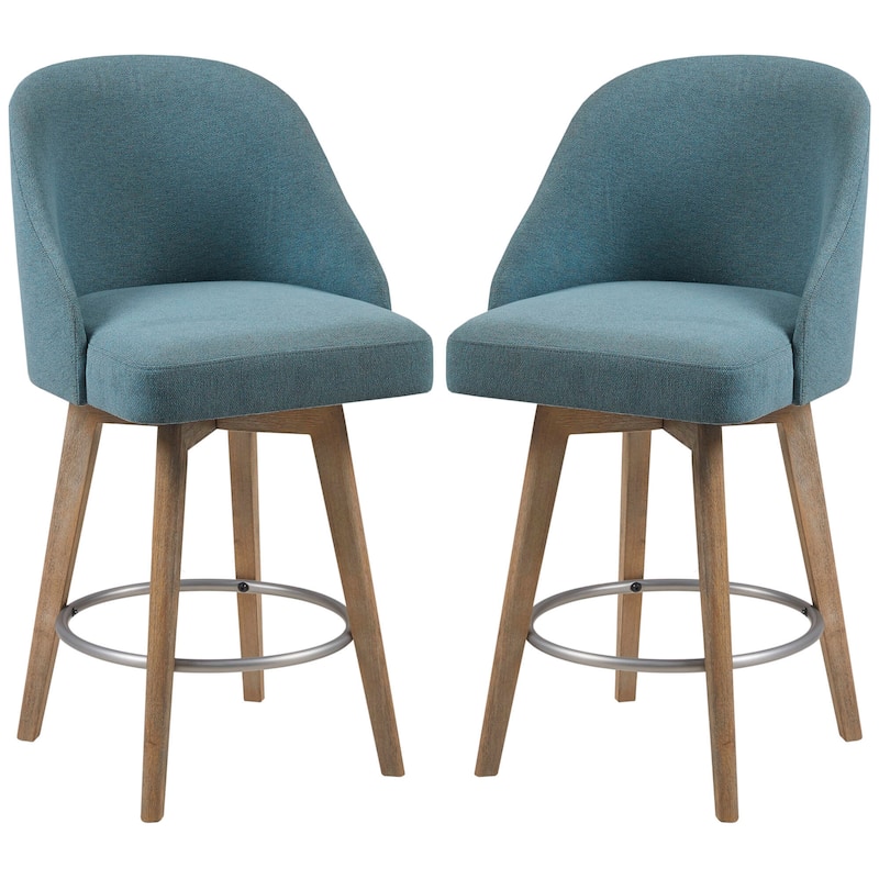 Madison Park Pearce Swivel Upholstered Counter Stool with Solid Wood Legs & Metal Footrest