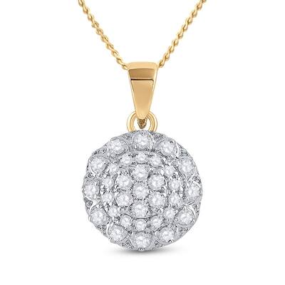 14k Yellow Gold 1/3 Carat Round Diamond Flower Cluster Pendant