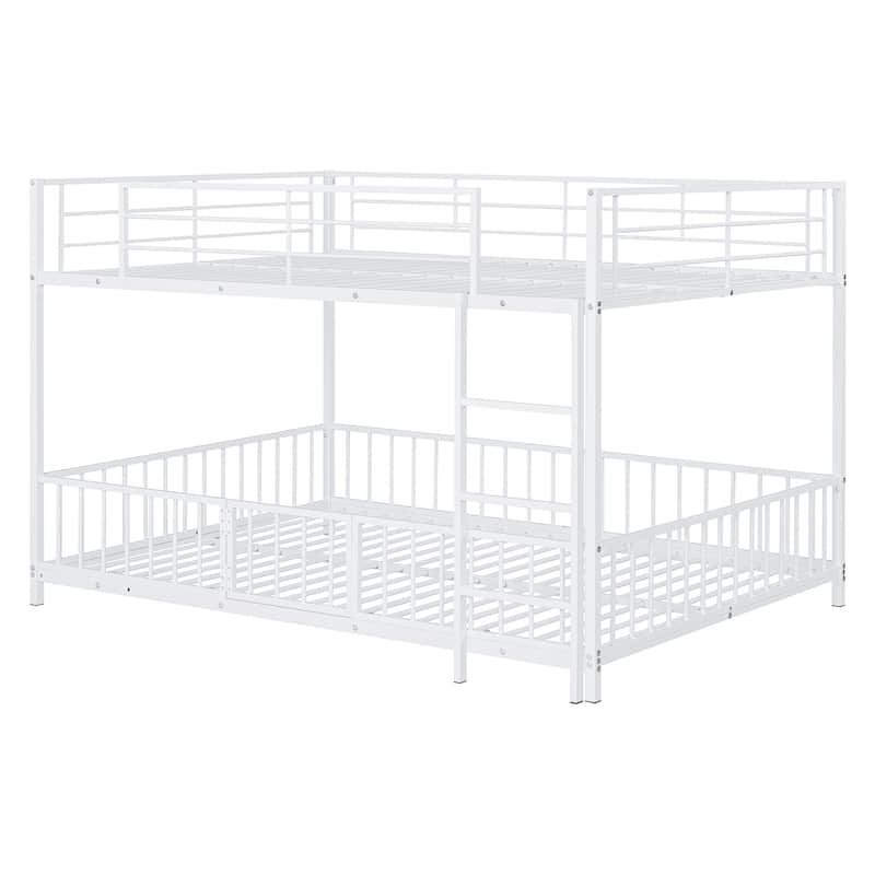White Full over Full Size Metal Bunk Bed with Slide and Guardrails for Kids, Boys and Girls, Bedroom