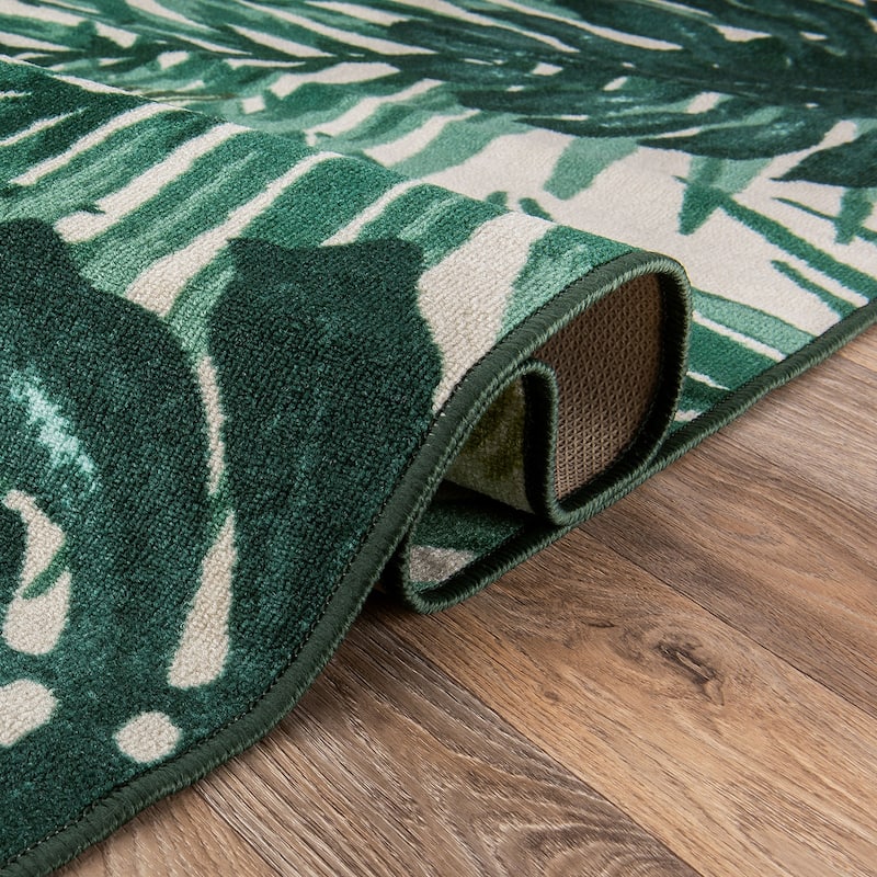 Contemporary Tropical Floral Leaves Non Slip Area Rug
