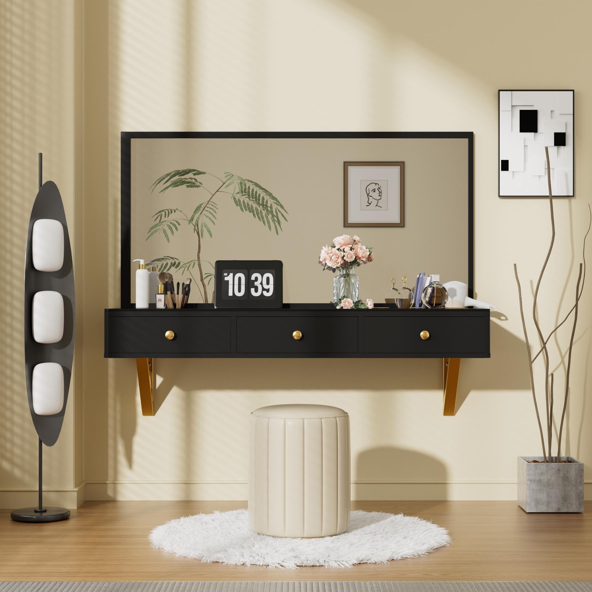 Black glass vanity table discount