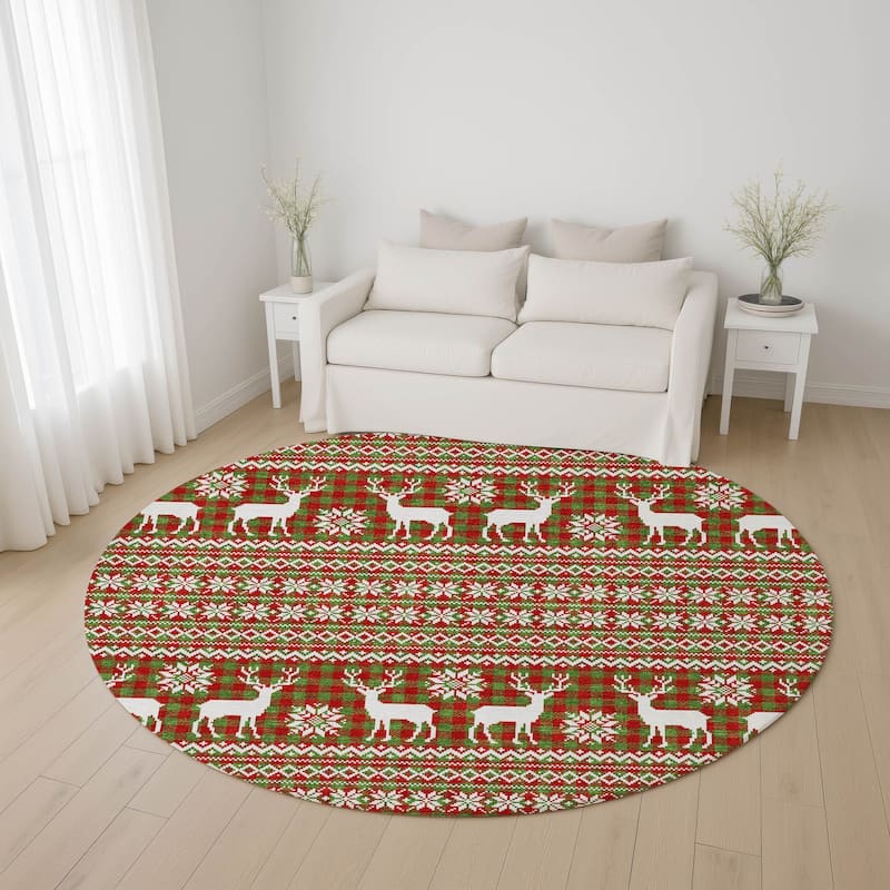 Premium Washable Super Soft Christmas Reindeer Mayfield Rug - Fern - 8' x 8'