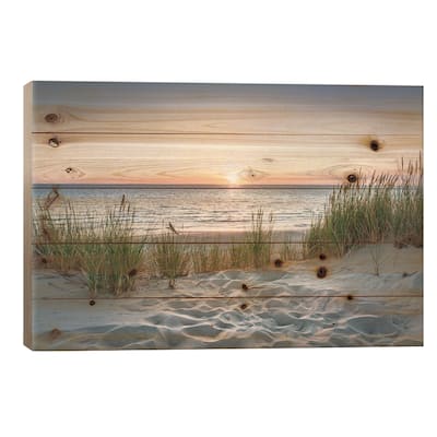 Beautiful Sunset At The Beach Print On Wood by Jan Becke - Multi-Color