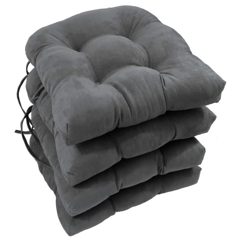 16-inch U-shaped Indoor Microsuede Chair Cushions (Set of 2, 4, or 6) - Set of 4 - Steel Grey