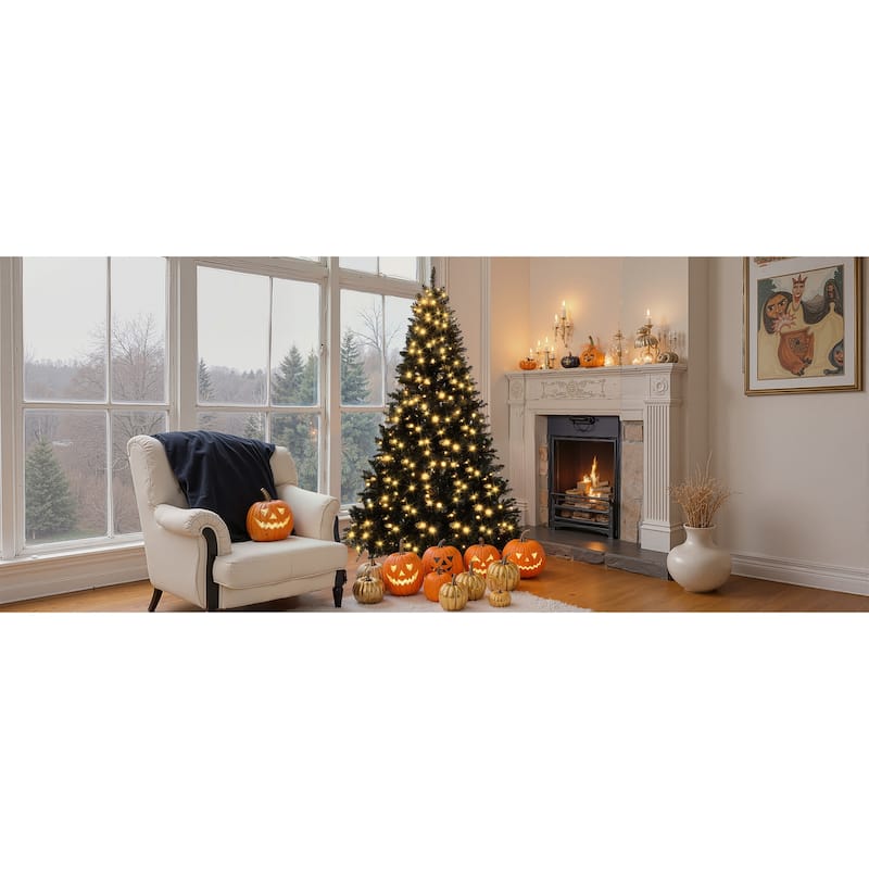 6FT Pre-lit Artificial Hinged Christmas Tree,Xmas Tree with 920 Branch Tips and 280 Color LED Changing Lights with 11 Modes