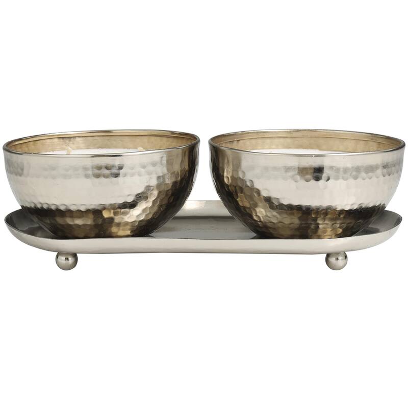 Metal Scented Hammered 12 oz 2 Wick Decorative Candle with White Wax - Set of 2 Gold, Copper, Silver - Roche River Decor