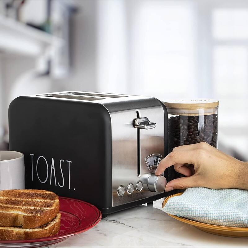 Rae Dunn Toaster, Stainless Steel 2 Slice Square Toaster, Wide Slot with 5 Browning Levels, with Bagel, Defrost