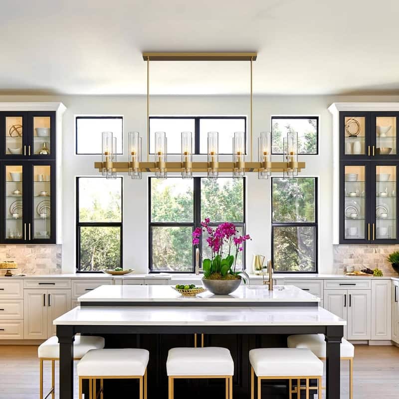 KAYLA Brass Kitchen Island Lighting- 16-Light Linear Chandelier