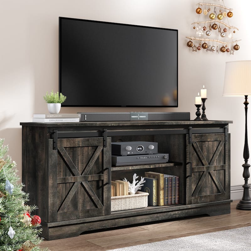 Evelynn TV Stand Sliding Barn Door Farmhouse Wood Entertainment Center for TVs Up to 65" White