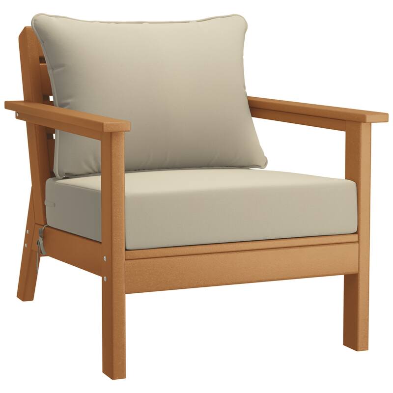 Birchwood All Weather HDPE Outdoor Patio Deep Seating Teak Club Chair With Cushions (1-Piece)