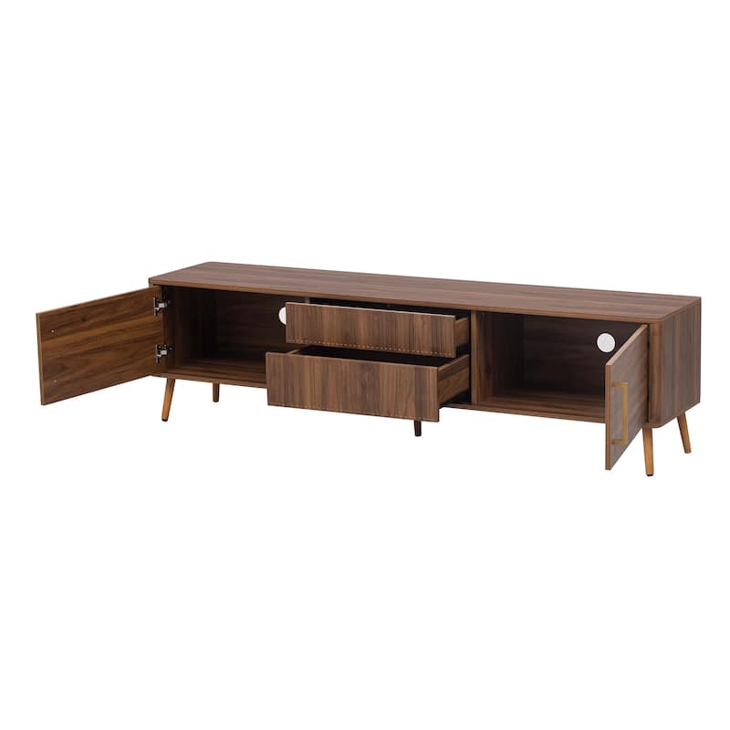Retro Storage TV Stand with 2 Drawers, Floor Media Console Table with 2 Doors Entertainment Center for TVs up to 80"