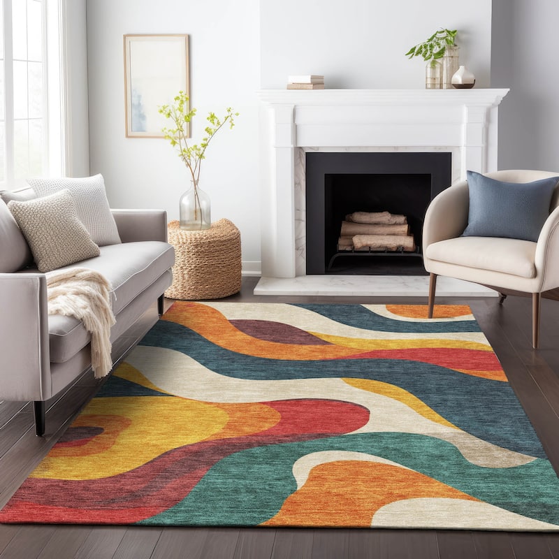 Machine Washable Indoor/Outdoor Casual Contemporary Chantille Rug
