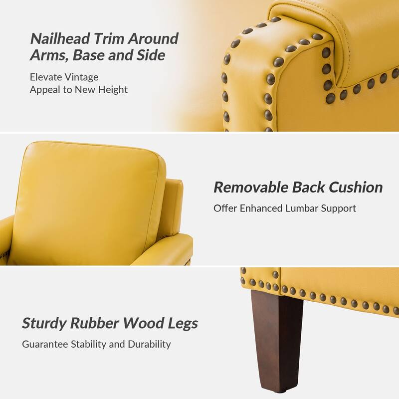 Kunz Transitional Genuine Leather Armchair with Removable Cushion and Nailhead Trims by HULALA HOME