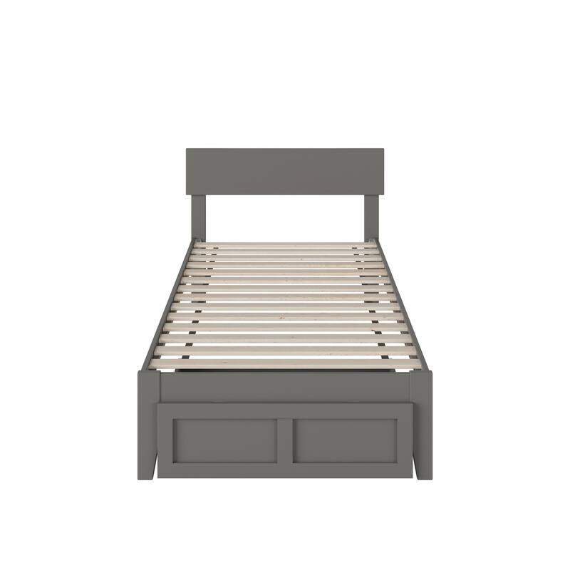 Twin Platform Bed with Drawers - Solid Wood Frame, Walnut Finish - Global