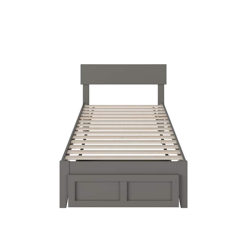 Twin XL Bed with Storage & USB - Grey Platform Bed Frame, Modern Design, Foot Drawer