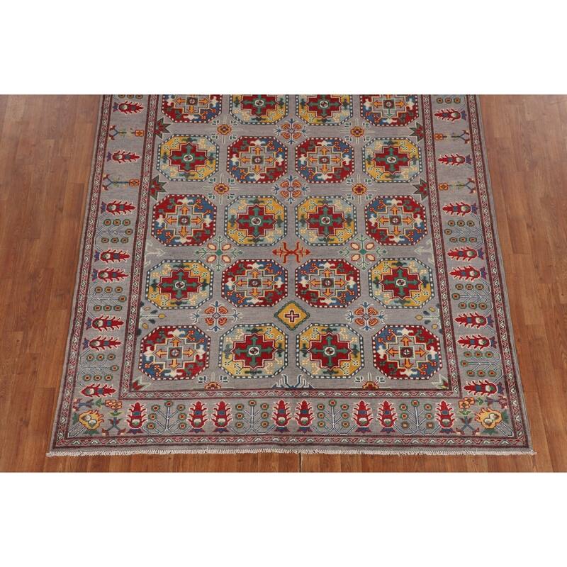 All-Over Gray Kazak Oriental Area Rug Handmade Wool Carpet - 6'4" x 9'7"
